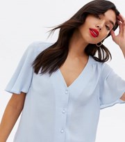 New Look Pale Blue Flutter Sleeve Button Front Blouse